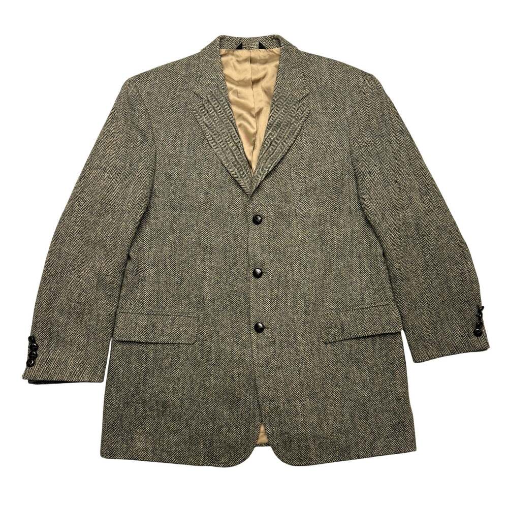 Vintage Jos A Bank Harris Tweed Wool Blazer Sport Coat 44 Long Herringbone Sport